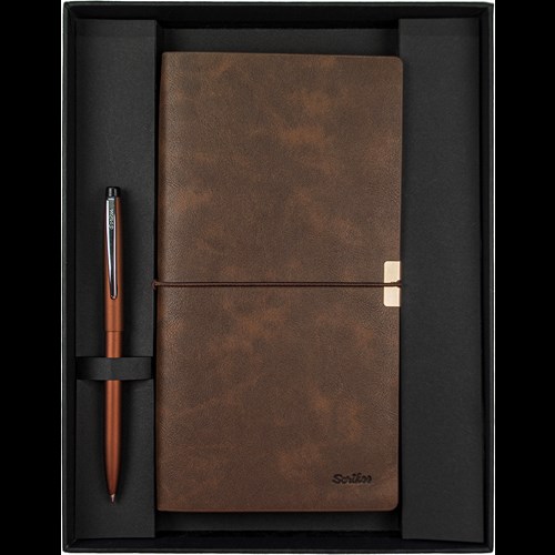 SD700-C2-B Toledo Premium Defter C7 Kahverengi & F108 Bronz Tükenmez Kalem Seti