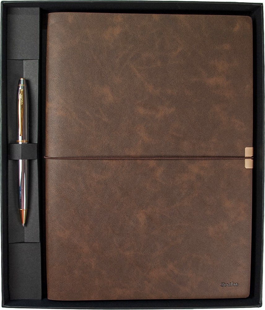 SD700-B2-A TOLEDO PREMIUM DEFTER B5 KAHVERENGİ & NOBLE 35 GOLD KROM TÜKENMEZ KALEM SETİ Ürün görseli