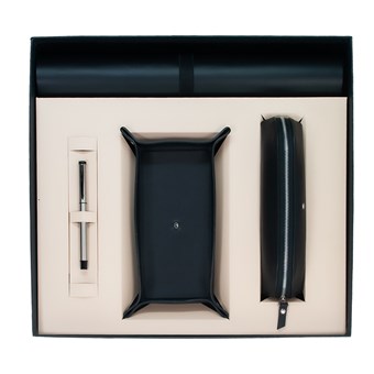 DMS 1010-1 Hakiki Deri Masa Seti Siyah & 64 Roller Siyah Krom