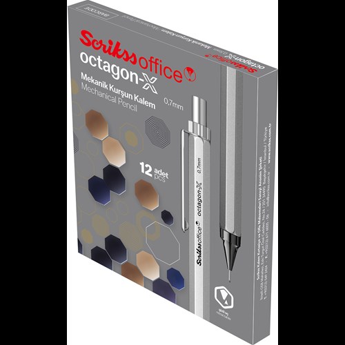 Octagon-X Mekanik Kurşun Kalem 0.7 mm Mat Krom 12'li Kutu