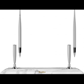 İkili Masa Takımı Beyaz Mermerli 17 Dolma Kalem & Tükenmez Kalem Krom