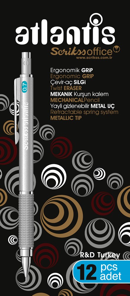  Atlantis Mekanik Kurşun Kalem 0.7 mm 12'li Kutu Gümüş Ürün görseli