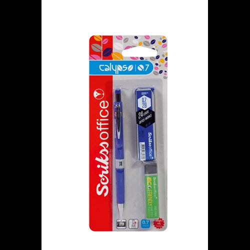 Calypso Color Mekanik Kurşun Kalem 0.7 mm Mavi - Silgi - Min 0.7 mm 3'lü Blister