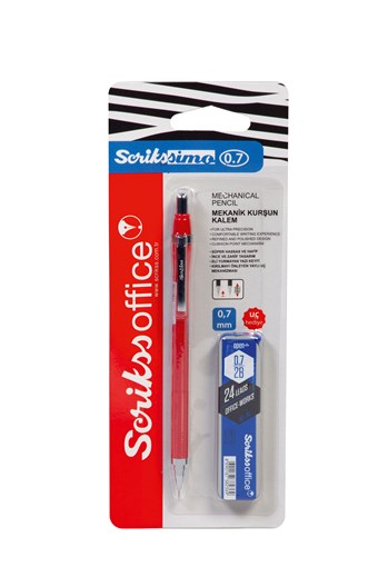 Simo Color Mekanik Kurşun Kalem Kırmızı - Min 0.7 mm 2'li Blister