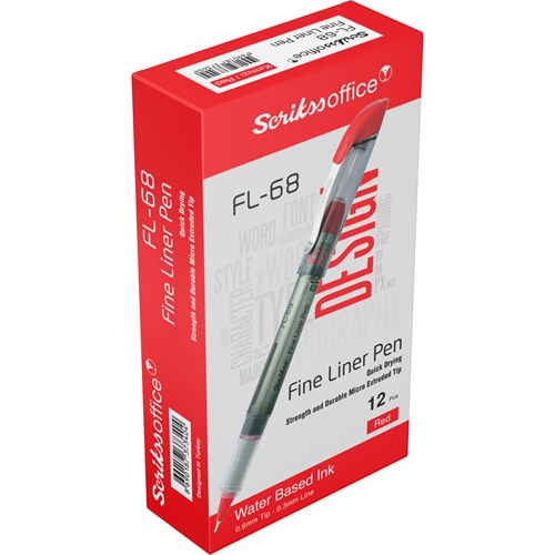  FL68 Fine Liner Tükenmez Kalem 0.6mm Kırmızı 12'li Kutu