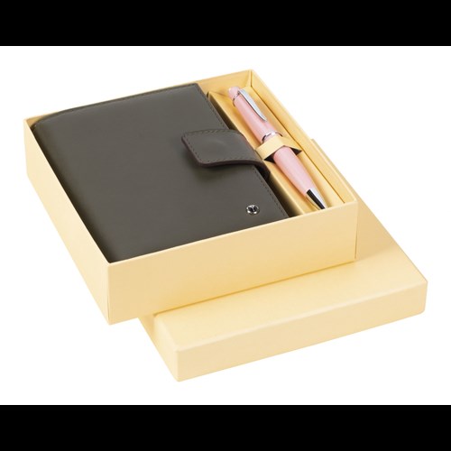  DR3202-C1/2 Hediyelik Set Tükenmez Kalem 62 Chic Pembe & Deri Cep Ajanda Haki