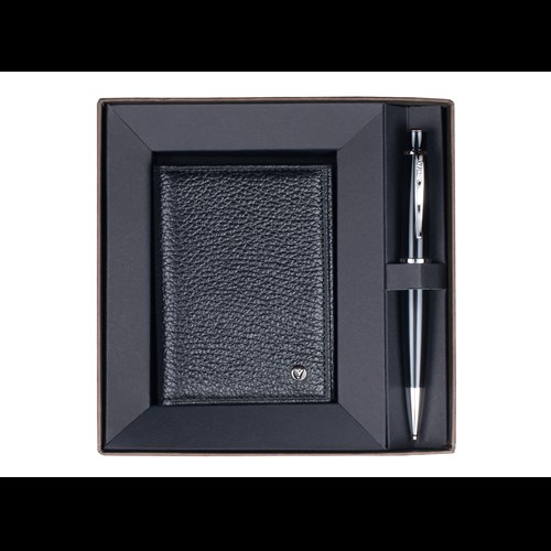  DR2204-1/2 Hediyelik Set Tükenmez Kalem 62 Chic Siyah & Deri Kredi Kartlık Siyah