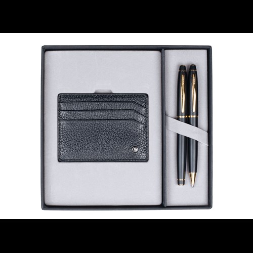  DR241 Hediyelik Set Dolma Kalem - Tükenmez Kalem 35 Noble Mat Siyah Altın & Comfort Kredi Kartlık Siyah