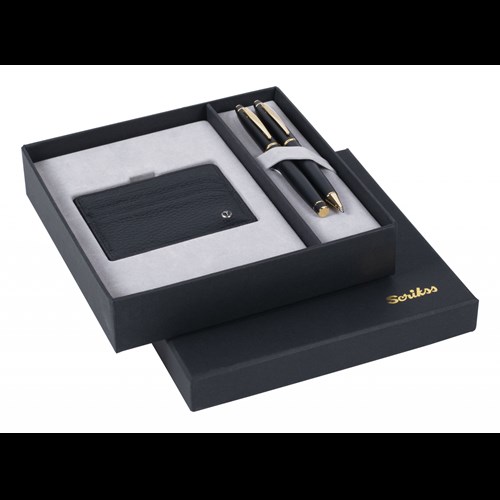  DR241 Hediyelik Set Dolma Kalem - Tükenmez Kalem 35 Noble Mat Siyah Altın & Comfort Kredi Kartlık Siyah