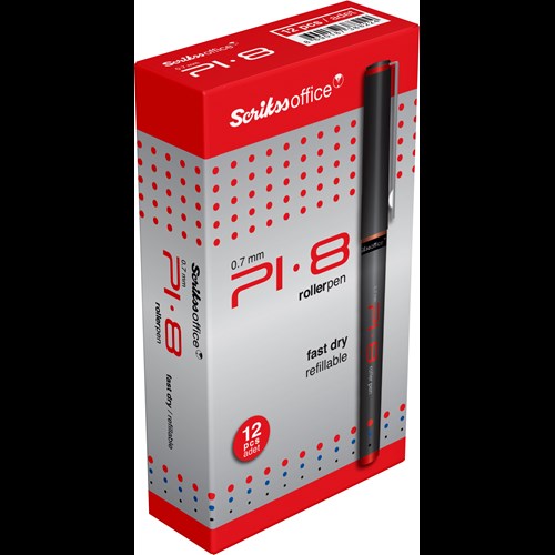 PI8 Roller Kalem 0.7 mm Kırmızı 12'li Kutu