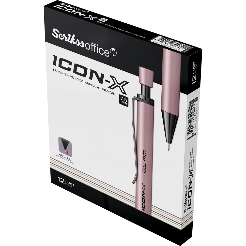 Icon-X Mekanik Kurşun Kalem Metal 0.5 mm Siyah 12'li Kutu Ürün görseli