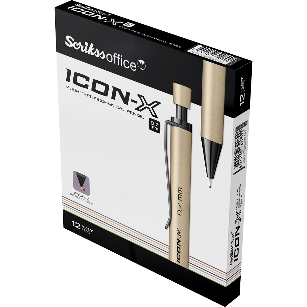 Icon-X Mekanik Kurşun Kalem Metal 0.7 mm Siyah 12'li Kutu Ürün görseli